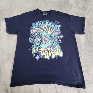 DOM Shirt Womans Large Blue Take A Trip‎ With Nature Crew Neck Casual Hippie
